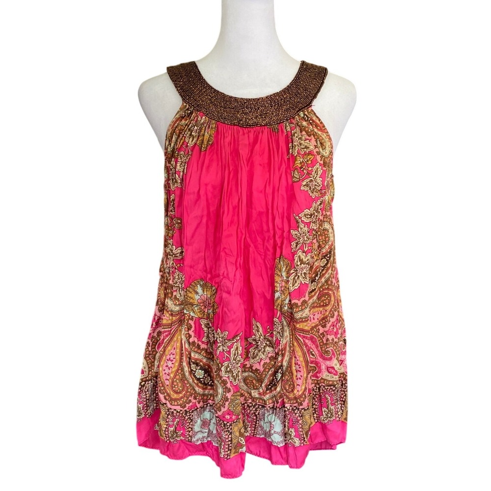 Body Language‎ Paris Y2K Paisley 100% Silk Beaded Pink Halter Top Bratz Bohemian